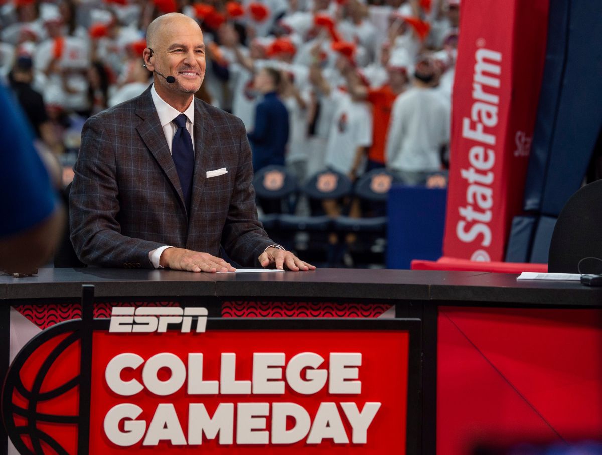 Jay Bilas during ESPN College GameDay broadcast before Auburn Tigers men's basketball takes on Texas A&M Aggies at Auburn Arena in Auburn, Ala., on Saturday, Feb. 12, 2022.  